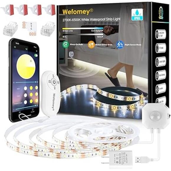 White LED Strip Lights with Motion Sensor, Remote, APP Control, 10ft Waterproof - Picture 8 of 8